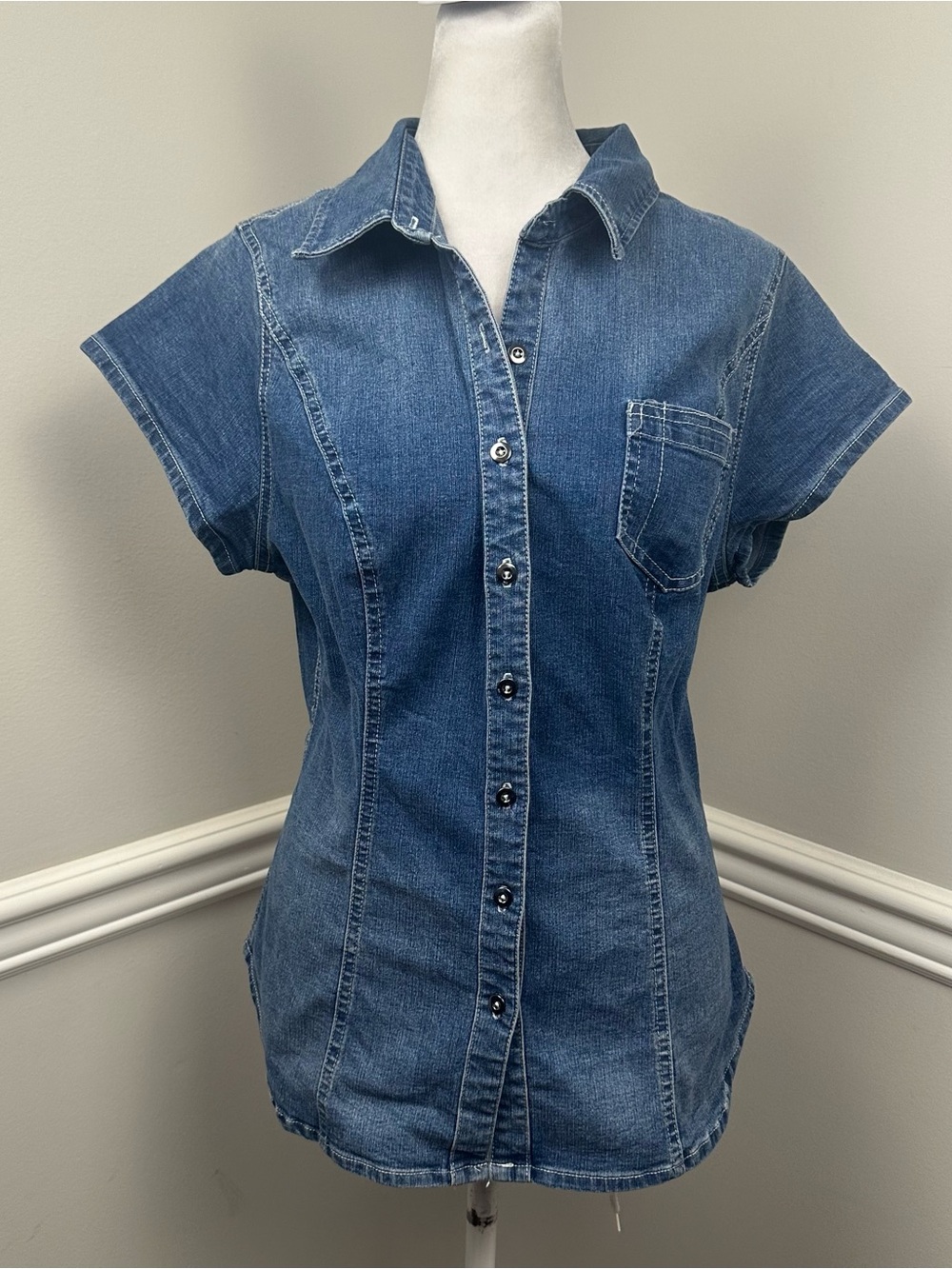 BDG Blue Short-Sleeve Denim Button-Down Shirt L NEW